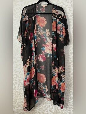 Band Of Gypsies Women’s M Boho Floral Open Front Semi Sheer Cardigan Kimono Top